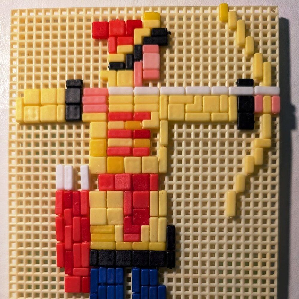 Handmade Pixel Art Archer – Bead Mosaic on Yellow Grid | Unique Wall Decor | 5.2